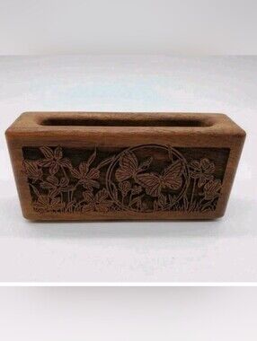 American Walnut Lasercraft Engraved Notepad/Mail Holder Butterflies Flowers